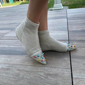 RAS embellished colorful bejeweled tip fabric sock boots!